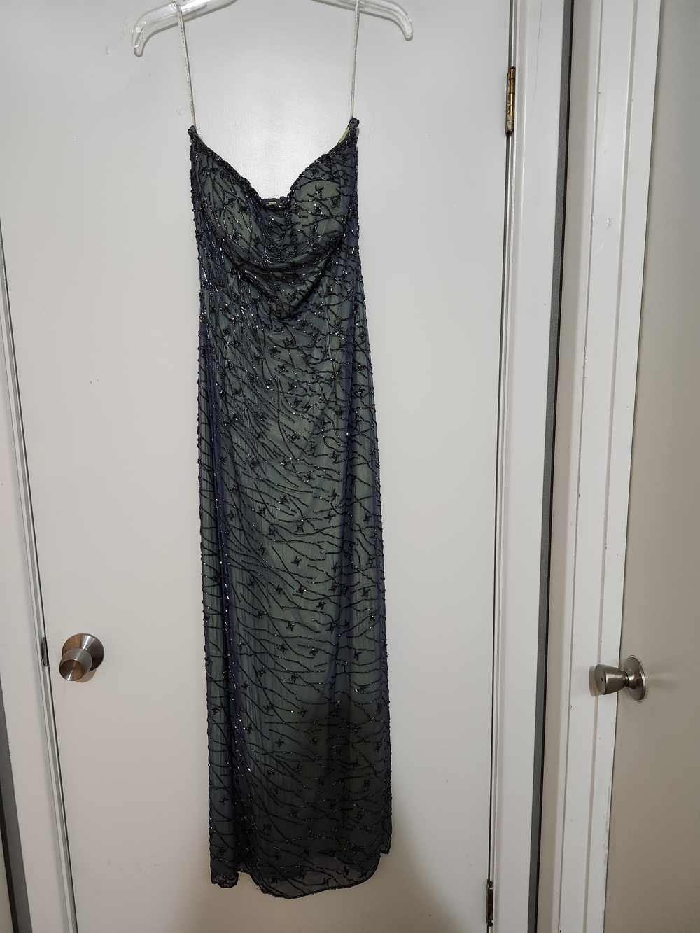 Vintage Y2K Beaded Navy Overlay Beaded Full Length Dress
